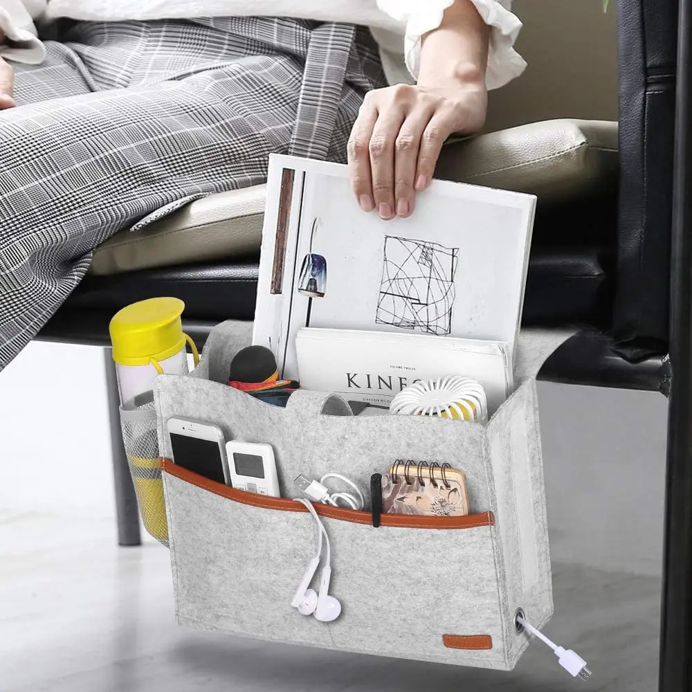 Light Grey Felt Bed Storage pocket  hanging bedside organizer
