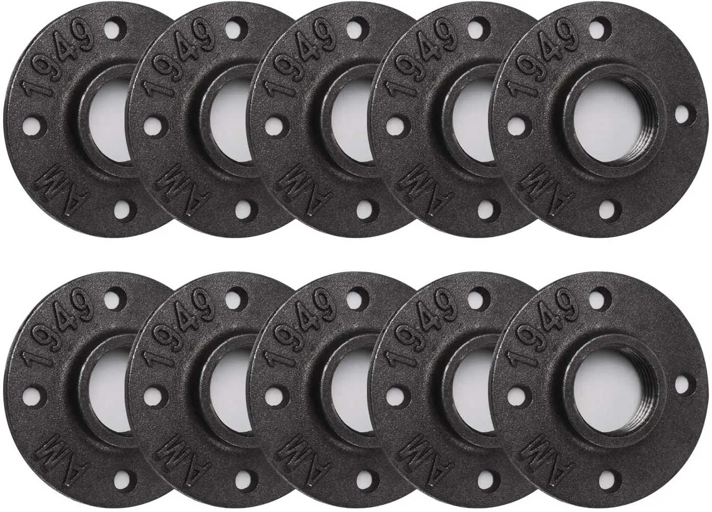 Фитинги для труб из ковкого железа для промышленного винтажного стиля, черные чугунные фитинги DN20 или 3/4 дюйма, 10 упаковок, напольный фланец с 4 отверстиями