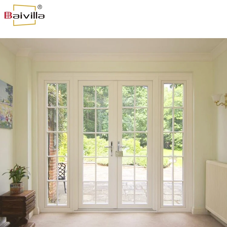 Exterior patio white upvc double leaf swing doors design pvc glass french door for balcony living room