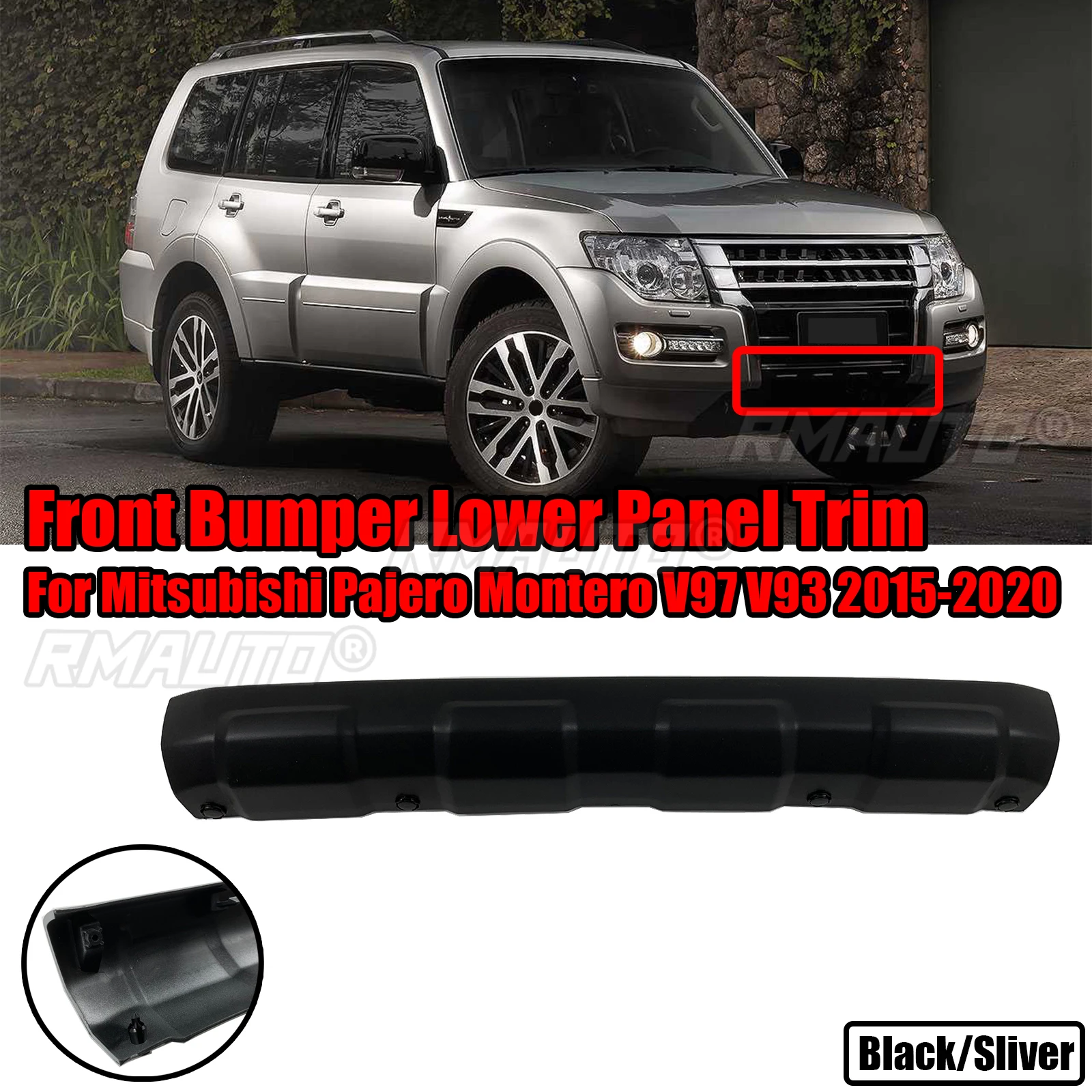 Автомобильный передний бампер нижняя панель для V97 V93 Mitsubishi Pajero Montero 2015-2020 накладка с 4 пряжками черная серебряная