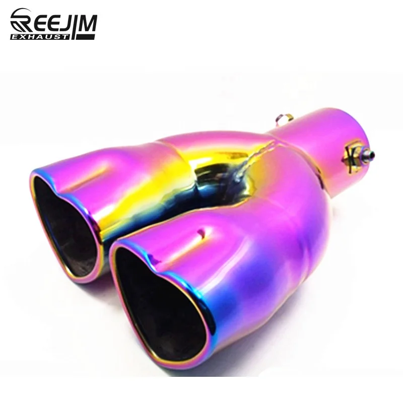 2021 HOT SALE Rainbow Double Hearts Shape Dual Exhaust Tips Muffler Pipe Exhaust Pipe