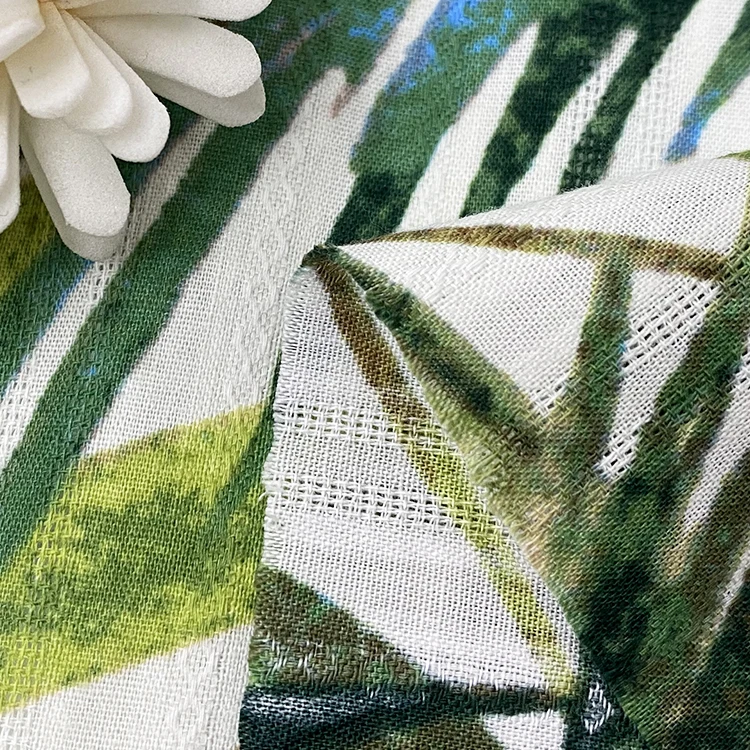 Harvest dobby stripe palm tree design digital print 100% cotton fabric for dress and shirt