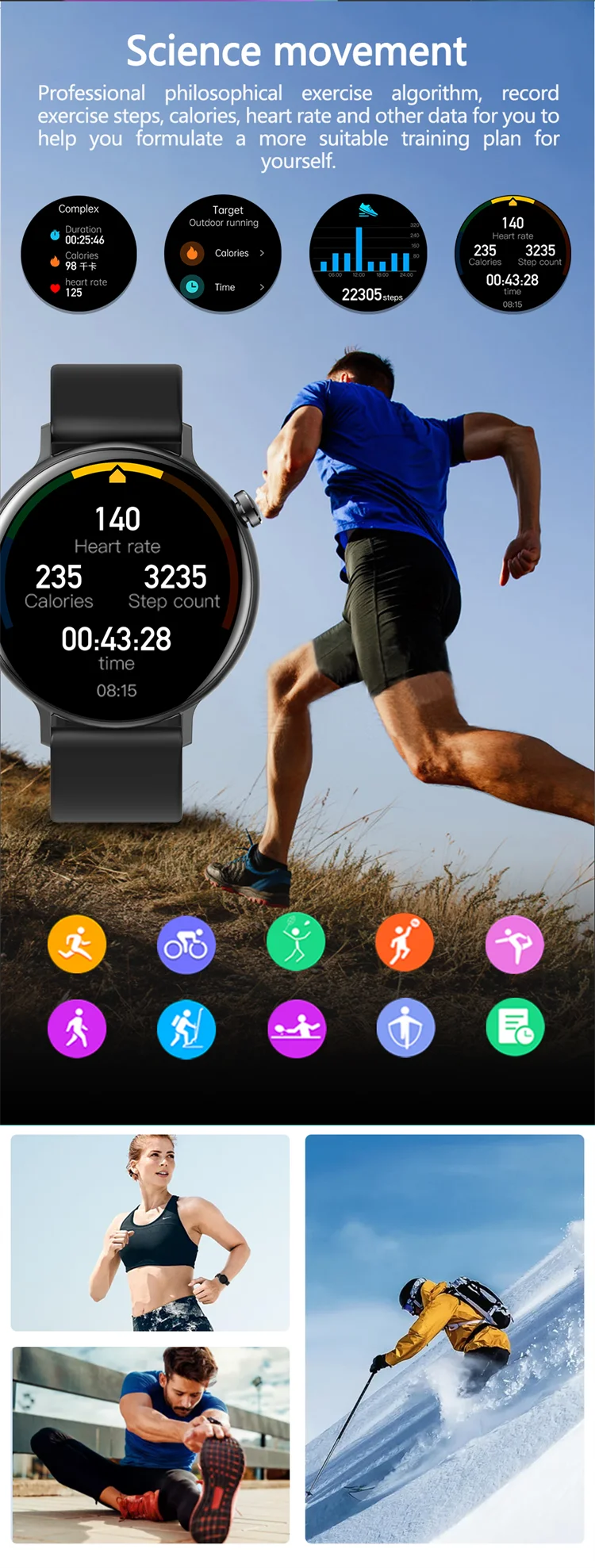 2022 Original Round Touch Screen Smartwatch Men Women Sport Fitness Tracker Waterproof Bt Call Long Battery Life Smart Watch