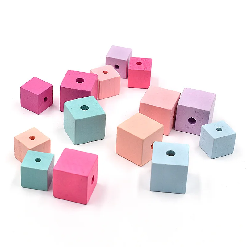 Wooden Cube Beads Square Blocks Wooden Spacer Beads for Christmas Tree Home Farmhouse Decor Jewelry Art Crafts Making