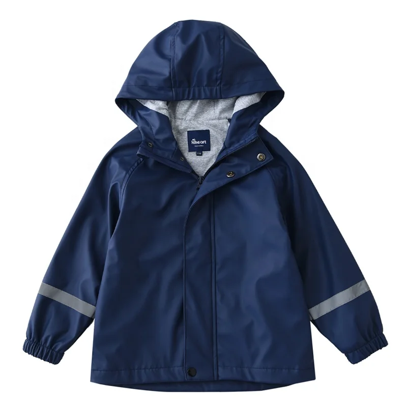 Boys Girls Cotton Lined Waterproof Rain Jackets Hooded Windbreaker Kids Outdoor Waterproof Jacket