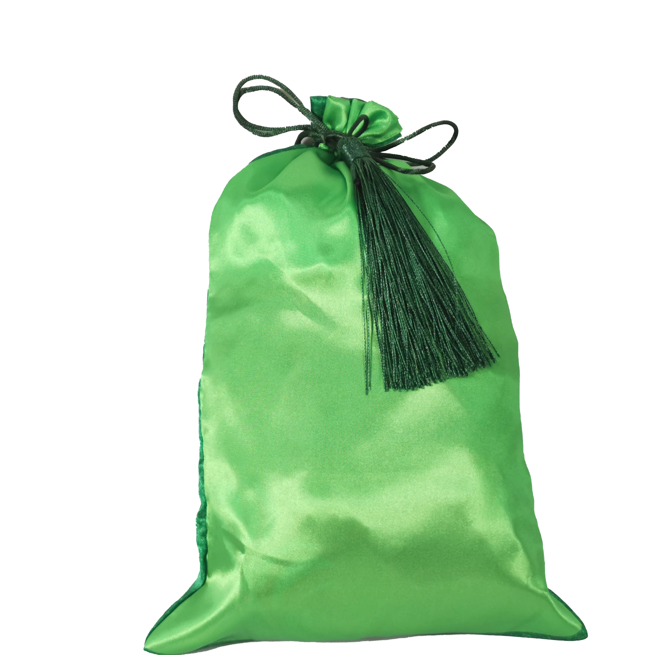 Custom Woven  logo silk tassel satin bag extension packaging satin gift bag for wig bundles