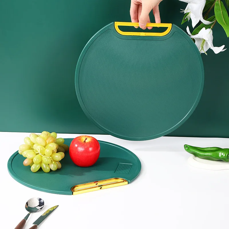 Hot Sale Plastic Round Chopping Block Green Color Mildew Proof Cutting Board With Rotating Handle