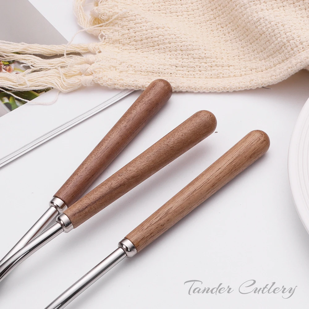 Vintage Walnut Wood Silverware Knife Spoon Fork Reusable 18/10 Stainless Steel Wooden Handle Cutlery Set