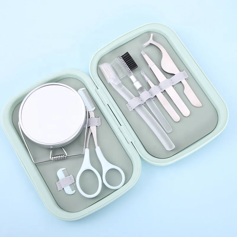 8 in 1 Personal Care Kit for Eyebrow Grooming Razor Facial Hair Removal Eyelash Tweezers Working Mode Shaving