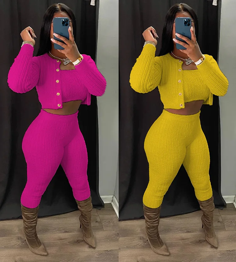 Lounge Sexy Sweater Tank Top And Pants Casual Homewear Outfits Suit Women Winter 2023 Three Pieces Set Cozy Knit Set 3 Piece