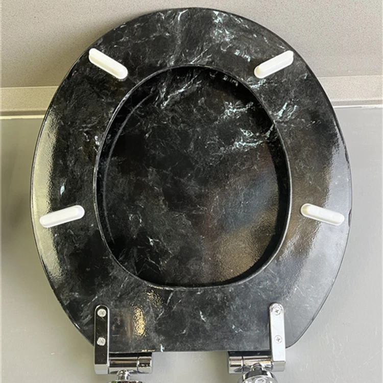 soft closing 17 inch round shape MDF toilet seat cover  good quality  toilet seats  with metal hinge  marble picture