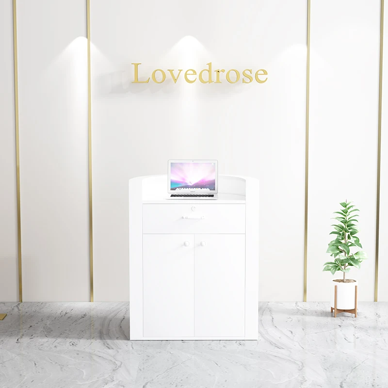 2022 Small Mini Unique White Portable Front Desk Modern Spa Counter Oval Beauty Salon Wooden Reception Desk Front Desk For Spa
