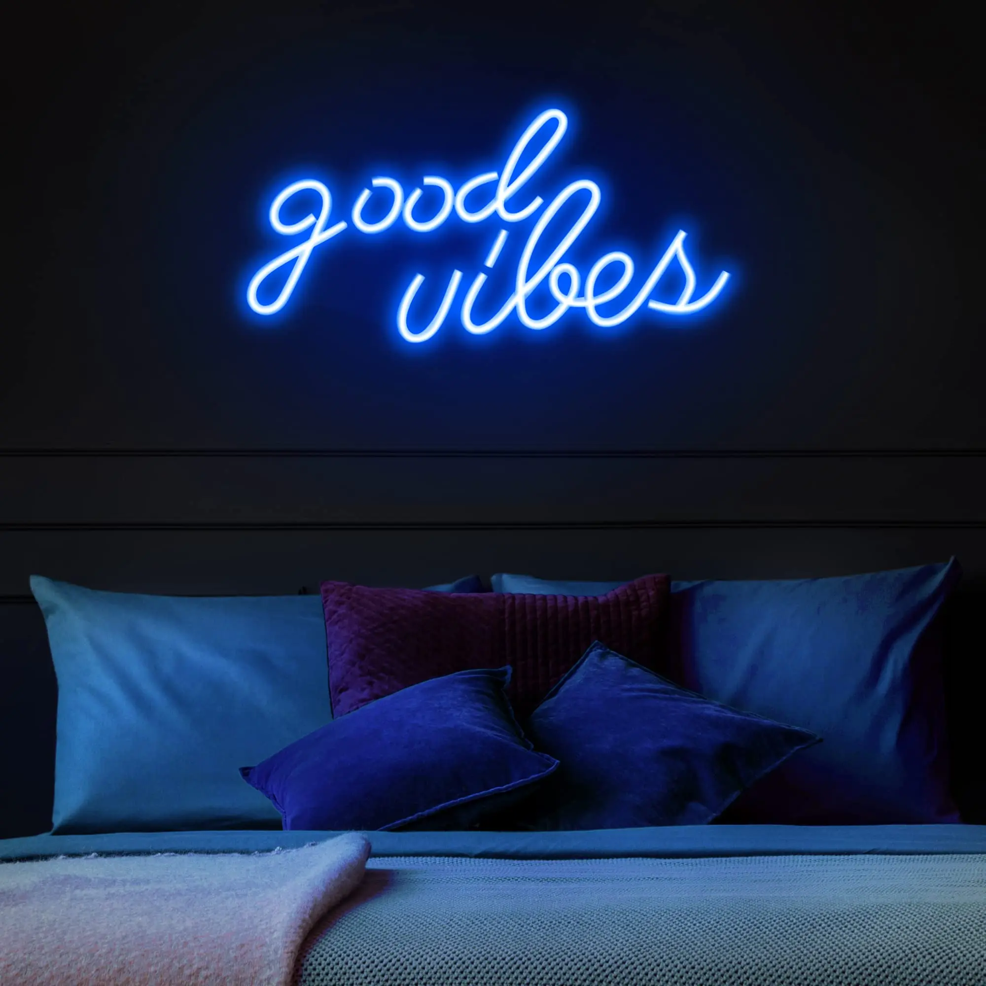 Blue Good Vibes Neon Sign LED for Wall Decor Neon Lights for Bedroom Neon Wall Signs