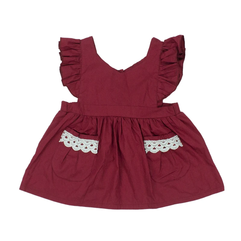 
Wholesale elegant linen cute red spanish party bow children girls medium dresses 