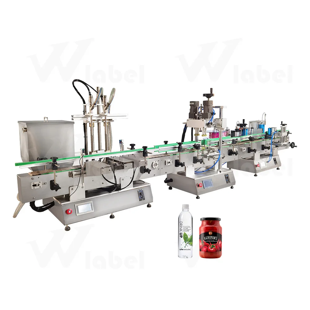 apple juice drink round bottle desktop filling capping and labeling machine production line