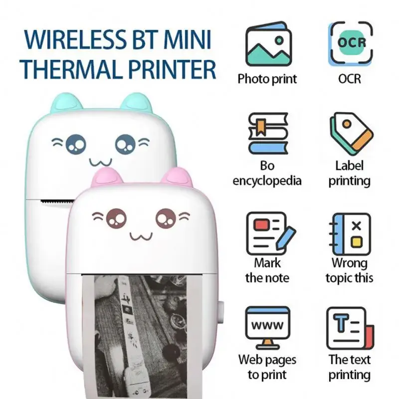 Inkless thermal printer Handheld Card Sticker Mobile Phone BT wireless Portable Thermal Printer