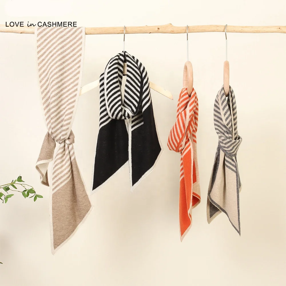 multicolor stripe knit women cashmere scarf custom winter fashion soft ladies cashmere scarves shawl