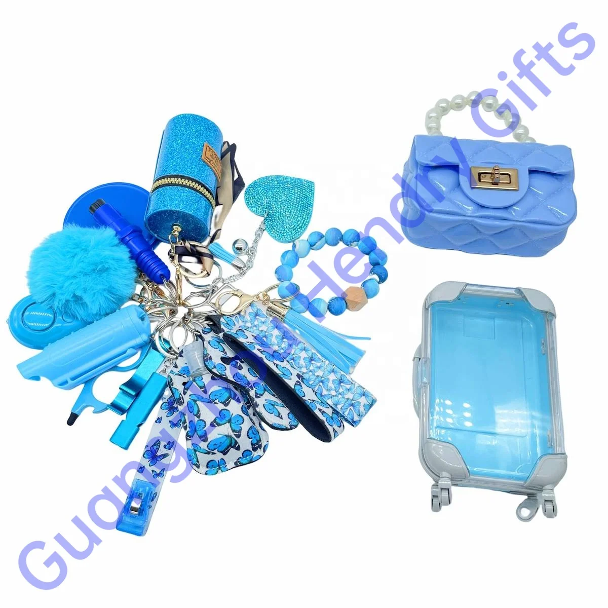 Wholesale Self-defense Keychain Bulk Accessories Set Gadget Alloy Tool Plastic Shell Bottle Women Self Defense Keychain Supplies