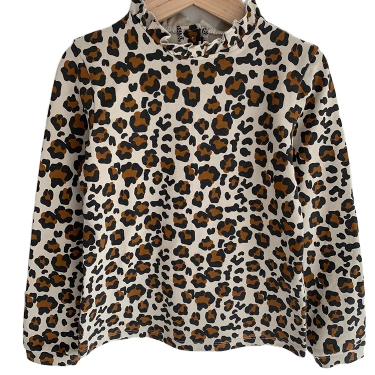 
Kid Girls Sweet Cute Long Sleeve Ruffle Neck 100% Cotton T-shirt 