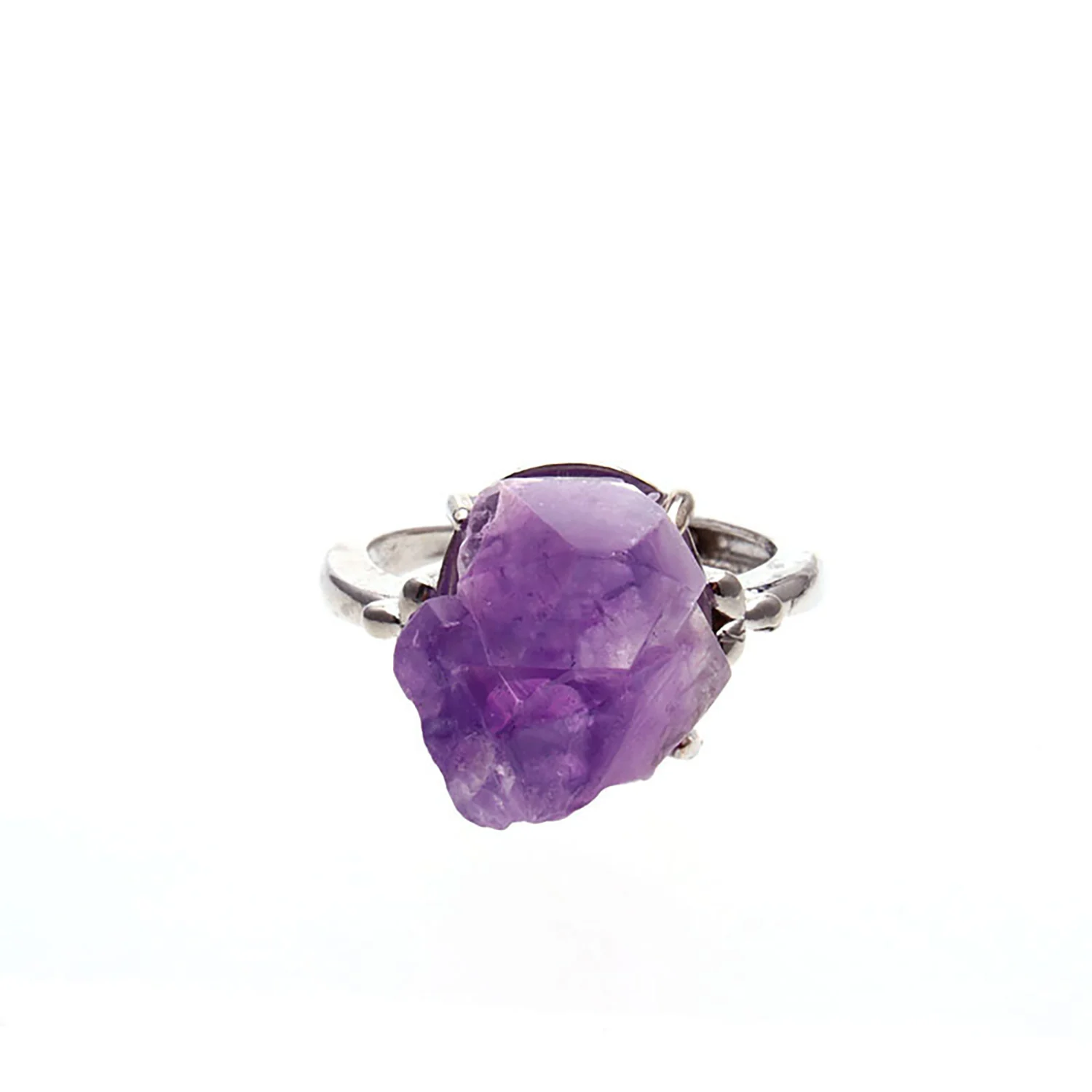 Raw Amethyst Engagement Ring for Women Men Girl Silver Druzy Quartz Crystal Irregular Genuine Stone Adjustable Ring