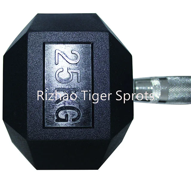 
Factory wholesale gym equipment black rubber coated hex dumbbell set 