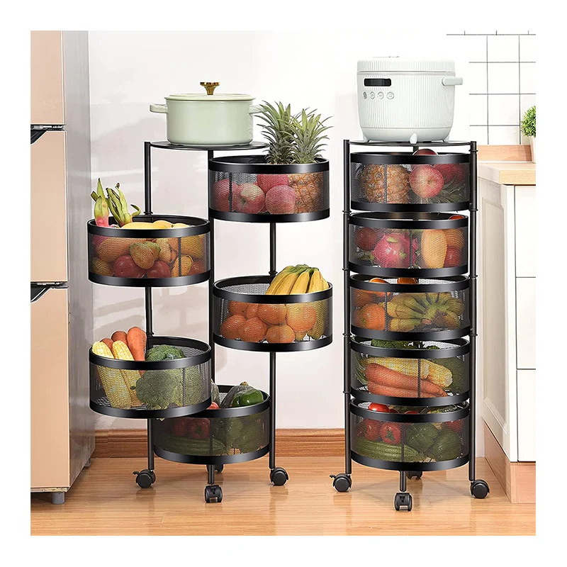 360 Degree Mobile Rotating Storage Rack Basket Vegetable Fruit Mesh Rack Kitchen Storage Storage Trolley Kitchen Trolley Cart