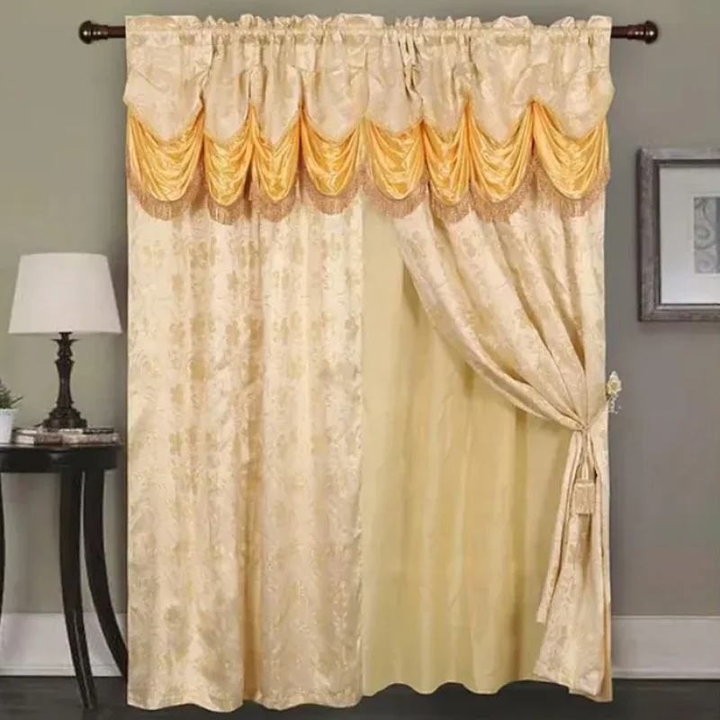 American Floral designs door curtain Ready made hot sale Double layer Jacqua valance curtains for home windows