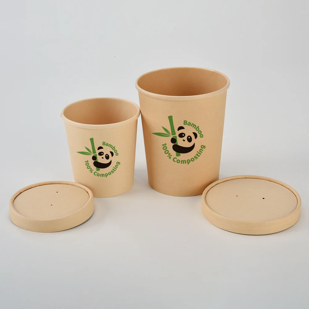 8,12,16,20,26,32oz Customized take away Food Grade bamboo pulp soup container with lid