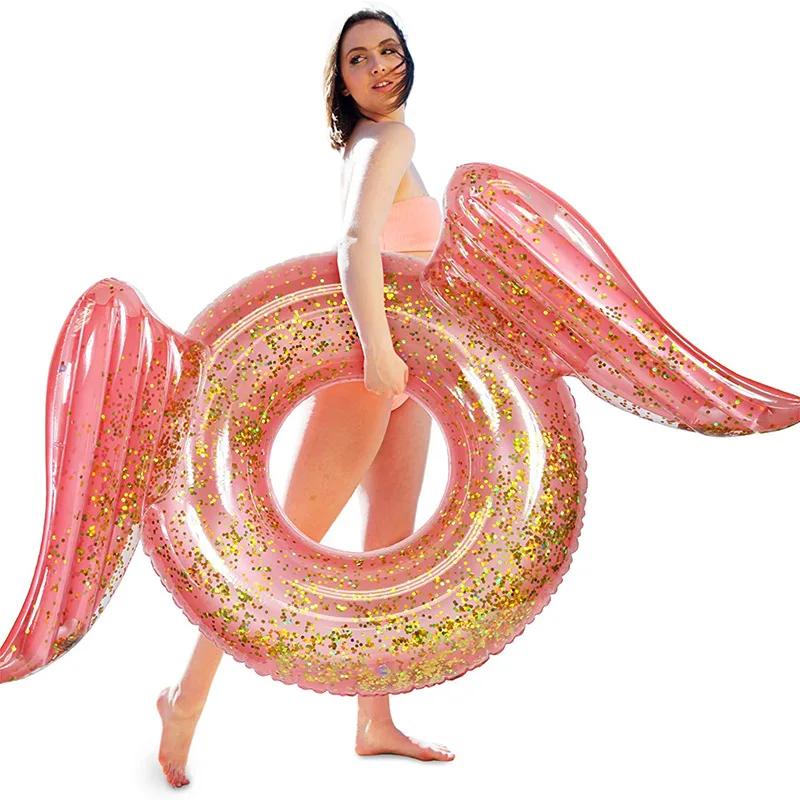 B01 R Inflatable Wings Sequin Swim Ring Angel Wings Floating Ring swimming tube inflatable tube lounge chair