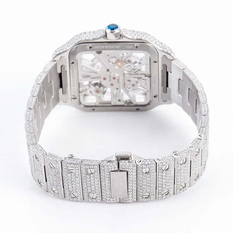 Wholesale Price Hip Hop 18K Gold  Plated Pave Iced Out Moissanite Diamonds Mechanical Movement Waterproof Men Wrist Watch