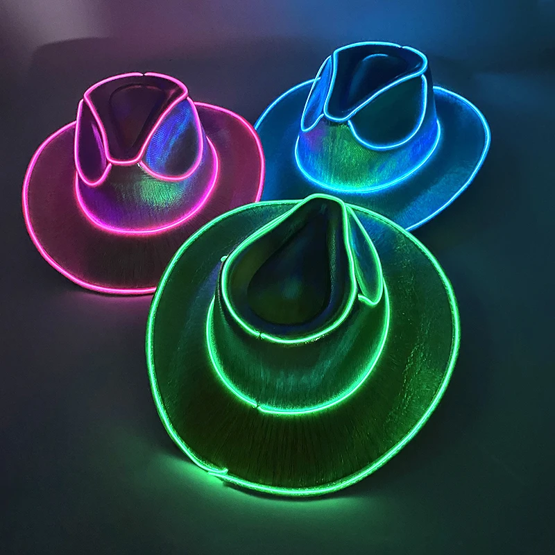 LED Glowing Cowgirl Hat Neon Luminous Bride Cap Holiday Light Up Supplies Fluorescent Party Props Bachelorette Cowboy Hat
