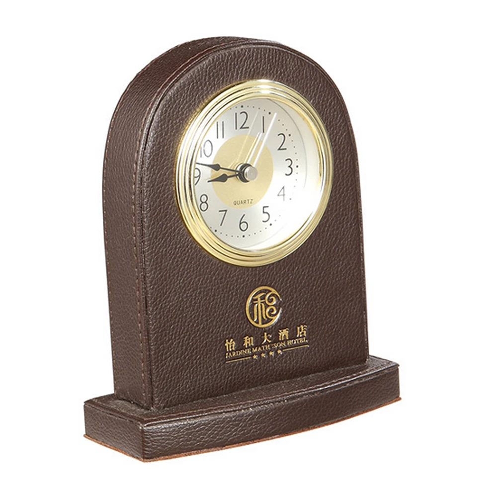 Fancy Design Table Pu Leather Travel Clock Desktop Desk Stand Clock