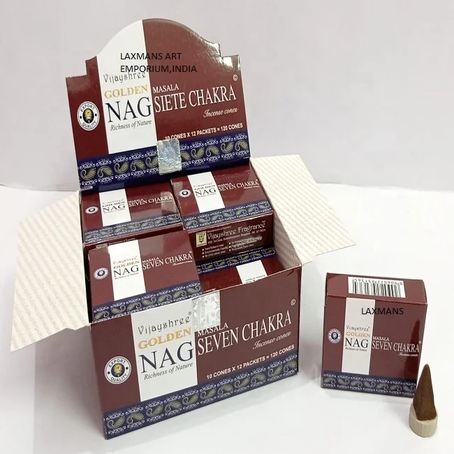 nag seven chakra incense cones pack golden nag champa seven chakra incense cones from india fancy incense cones from india