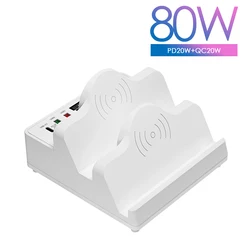 Popular Design 80W USB PD QC Dual Wireless Charger Stand Quick Charge USB Type C Fast Multiple Charging Station