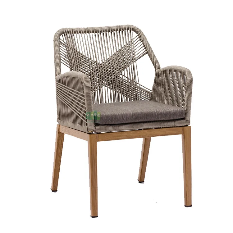 (E1145) Наружная алюминиевая плетеная мебель для внутреннего дворика Штабелируемый веревочный Плетеный комнатный обеденный стул