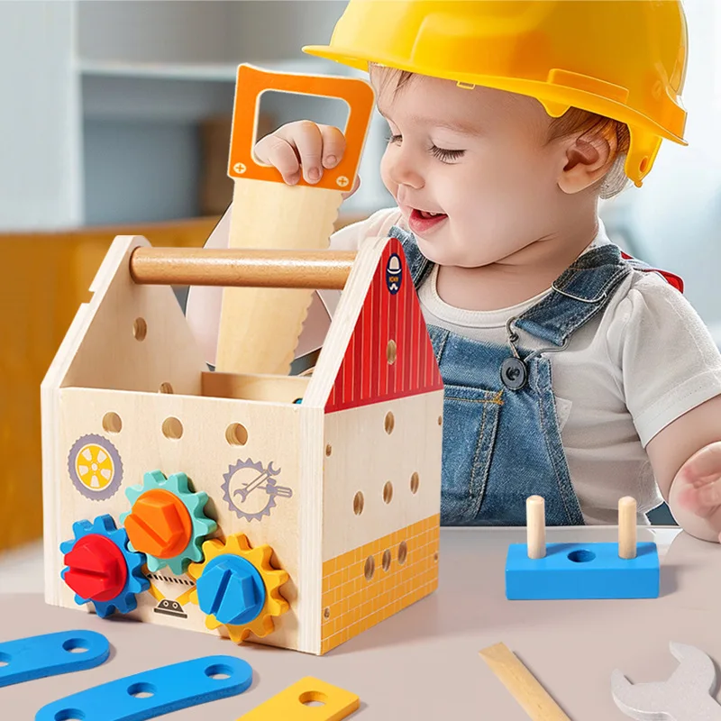 CPC CE  EN71 Children Wooden Handheld Repair Toolbox Busy Box Educational Screwdriver Wrench Fix Toys For Boys Girls