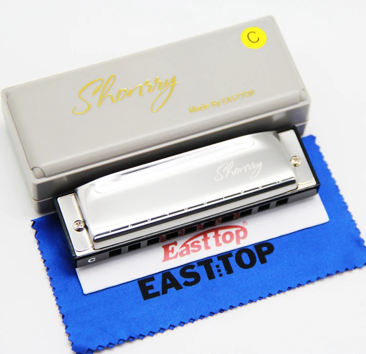 Easttop Shonrry T009 10 отверстий новый дизайн и упаковка гармоника серебристого цвета с логотипом для продажи