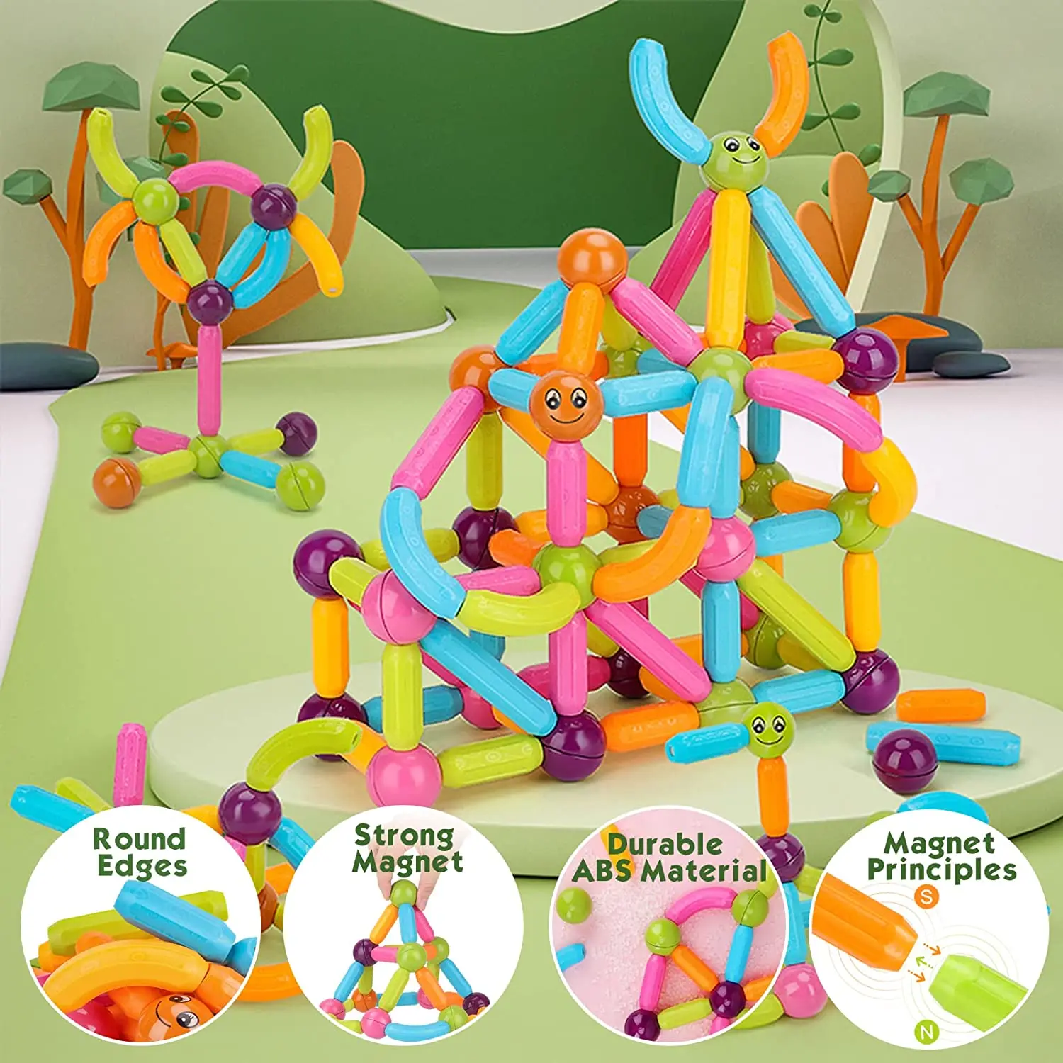 educational toy Variety magnetic building blocks toys 64 pcs magnetic building stick magnetic balls toys