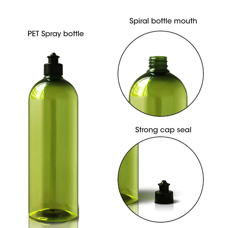 Wholesale pet plastic 1000ml green transparent slender high pull cap detergent liquid dish soap empty bottle 1000 ml dish soap