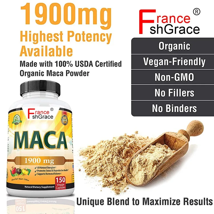 Organic Maca Root Powder Capsules 1500 mg with Black Red Yellow Peruvian Maca Root Extract Supplement for Men and Women