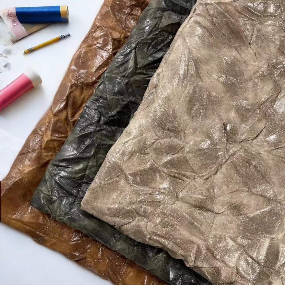 Vintage 3D Rexine PU Leather Fabric Natural Wrinkle Style for Artistic Design for Sofa Garment Bags-Synthetic Leather Product