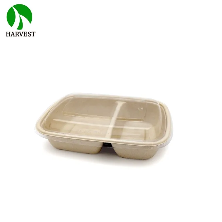 One time use 2 compartment paper microwave bento lunch box food container