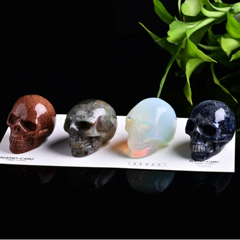 Natural Carved Realistic Crystals Skull Sculpture Energy Reiki Gemstone Collectible Necklace Skull Decor Jade Buddha Pendant