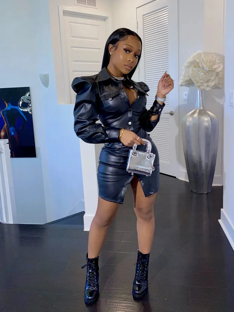 3312 New style comfortable puff sleeve fashion PU dresses single button leather dress for ladies elegant club wear short dress