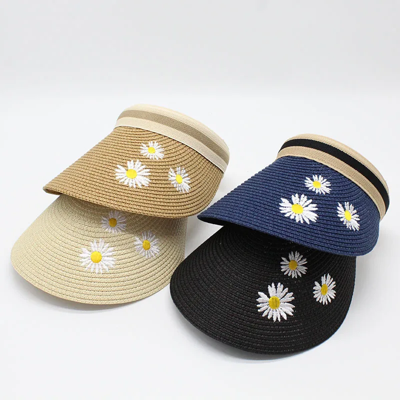 Custom Embroidery Logo Panama Style  Parent Child Straw Hats For Women Outdoor Sunshade Sun Visor Cap Summer Beach Straw Hats