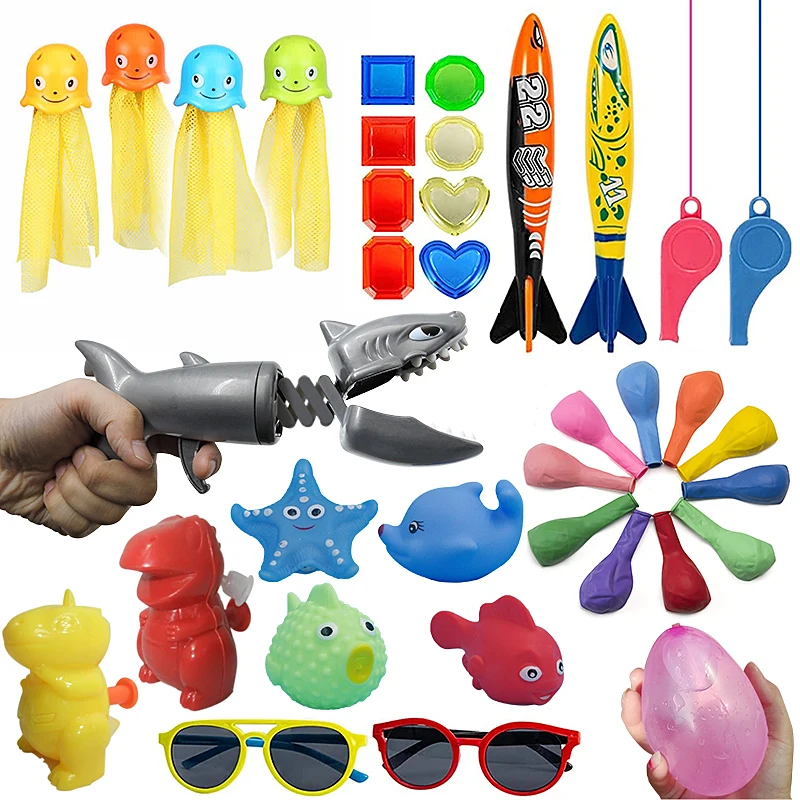 SY Swimming Pool Toys Underwaters Diving Toy Set Includes Dive Stick Toy,Torpedo,Diving Rings And Gem Kids Outdoor Water Game