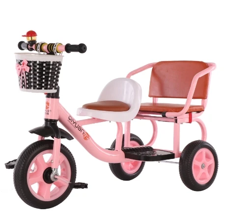 JXB High Quality Heart Design Easy Fold Outdoor Twin Tricycle Unique Lightweight Compact Kids Two Seats Tricycles With Pedal