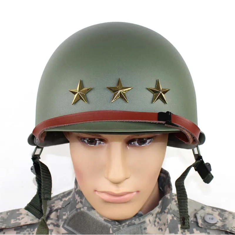 3 stars Double layer US Army M1 Green Helmet Replica Adjustable with Net/Canvas Chin Strap Tactical Paintball Gear Steel Helmet