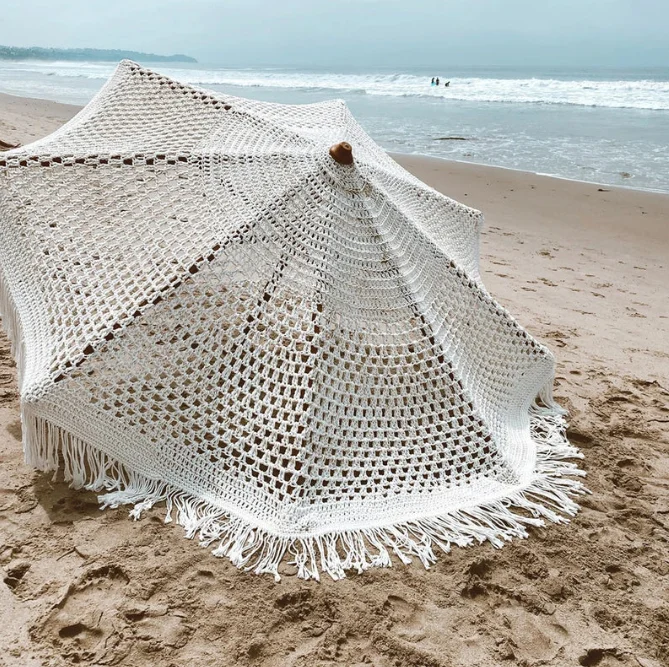 Фантастический роскошный крючком внутренний дворик деревянный зонт ручной работы из хлопка с кисточками 2 5 м зонтик макраме веревки открытый бахромой