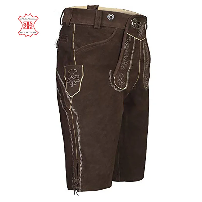Top quality antique genuine cow split suede leather best selling bavarian lederhosen shorts